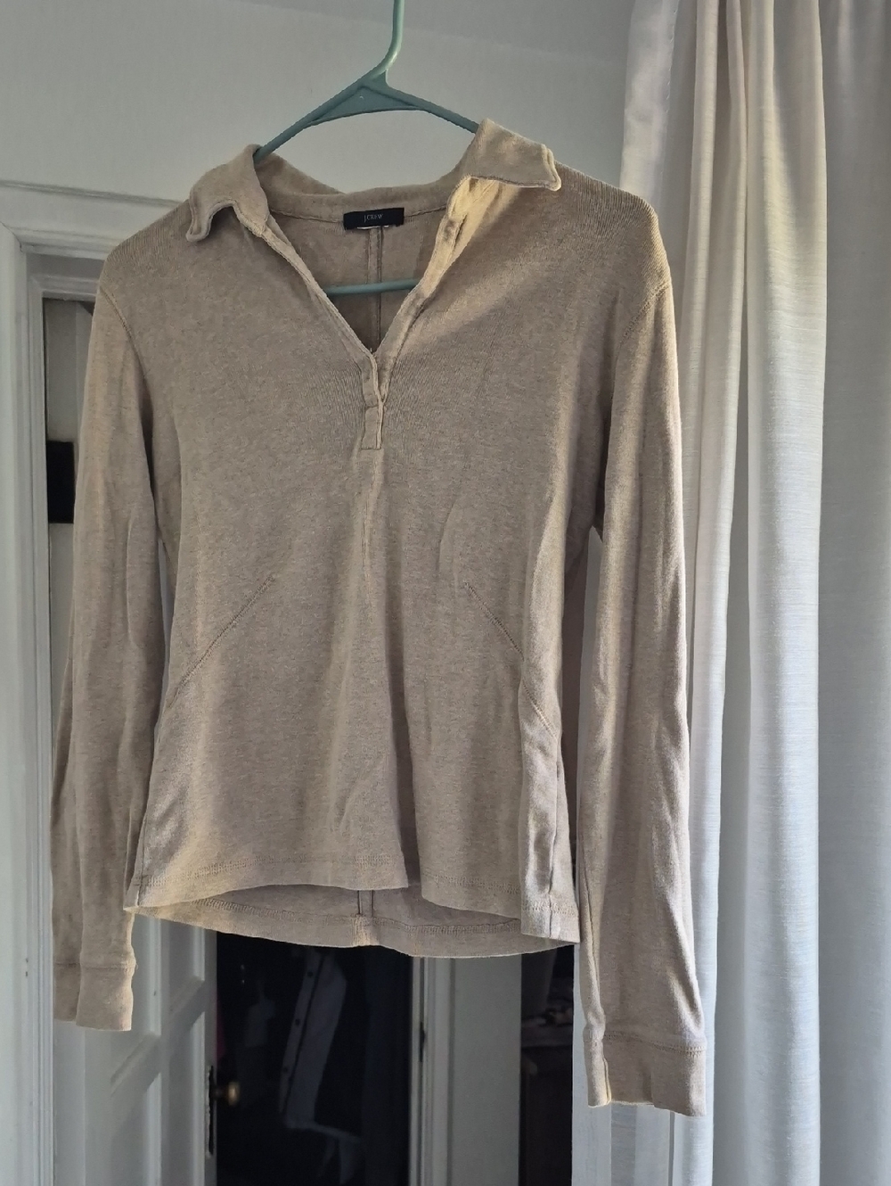 J. Crew Beige Long-Sleeve Polo Pullover